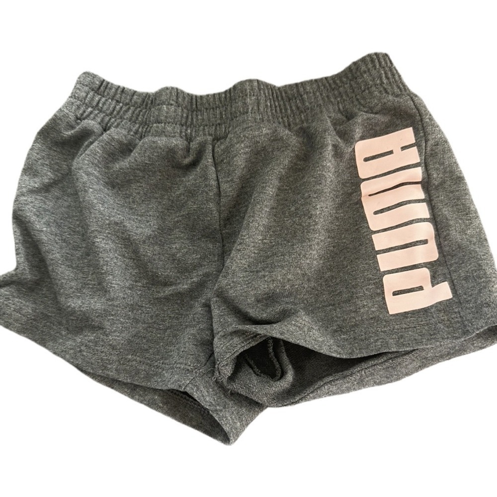 Puma Girls Shorts Size 5/6 Gray Pink Logo Athletic Pull On Activewear